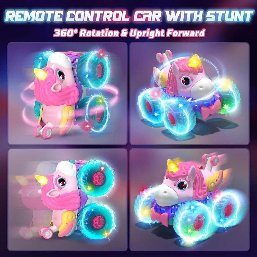 Remote Control Car for Girls 360° Rotating Unicorn Monster Truck RC 4WD Gift